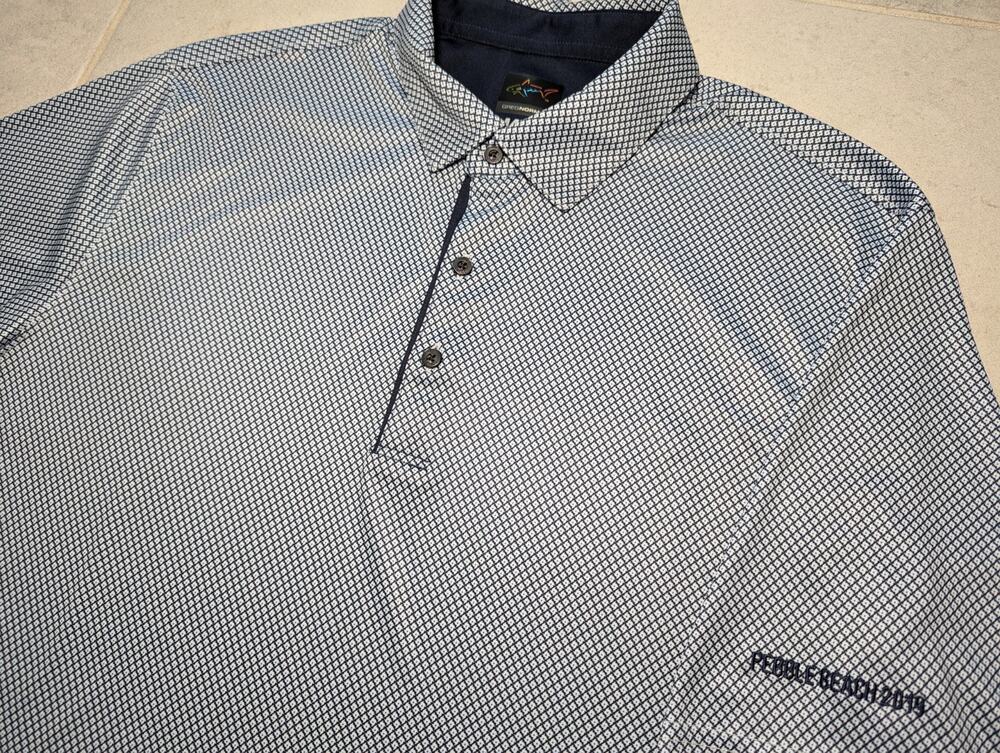 Greg Norman Men's XL Pebble Beach Golf Links Polo Shirt Geometric Short Sleeve
